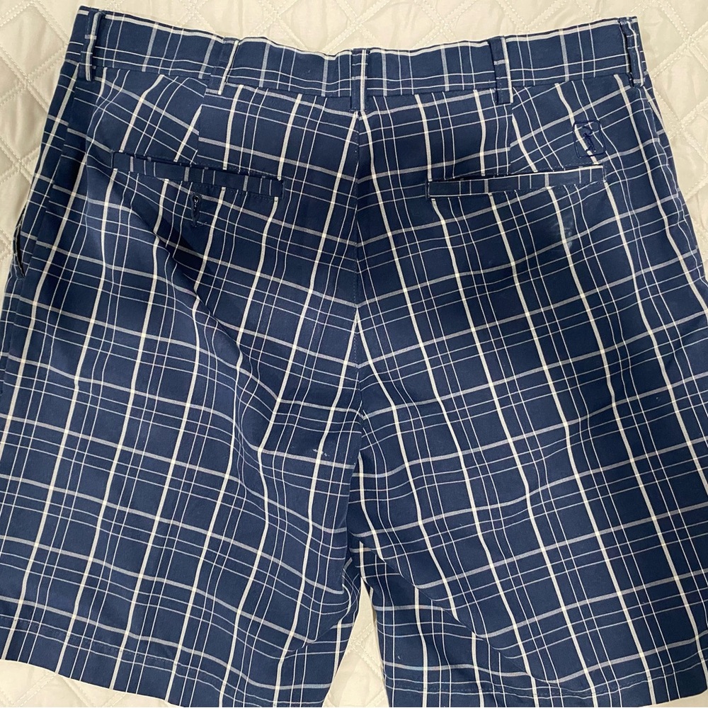 Navy Plaid Flat Front Men's Shorts
